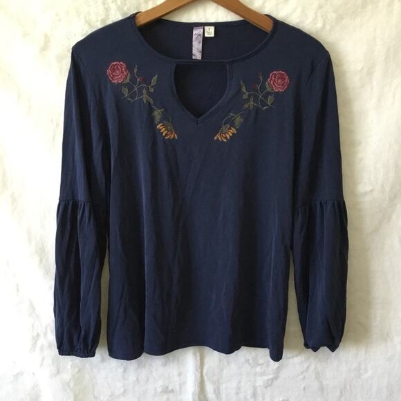 Alya Tops - Alya Blue Cut Out Embellished Blouse